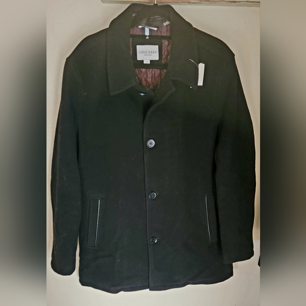 NWT Cole Haan Black Wool Bend Coat-Large